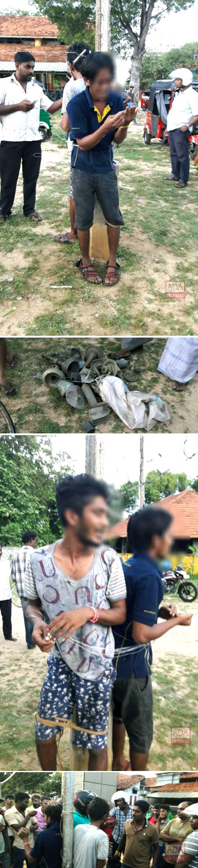 Temple thieves tied to a pole and beaten up