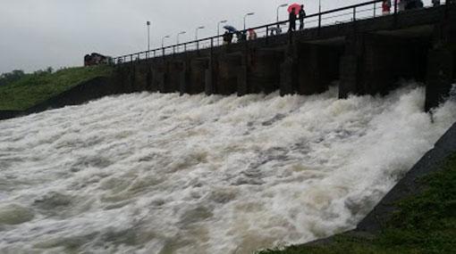 Ten sluice gates of Parakrama Samudra opened