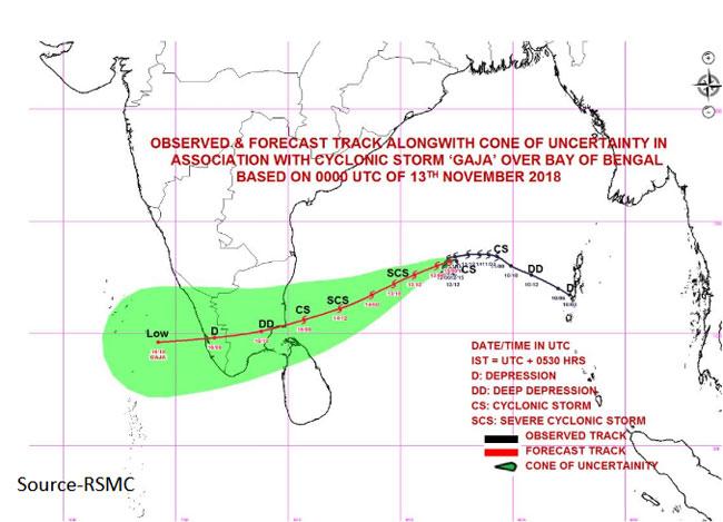 ‘GAJA’ very likely to move closer to Sri Lanka