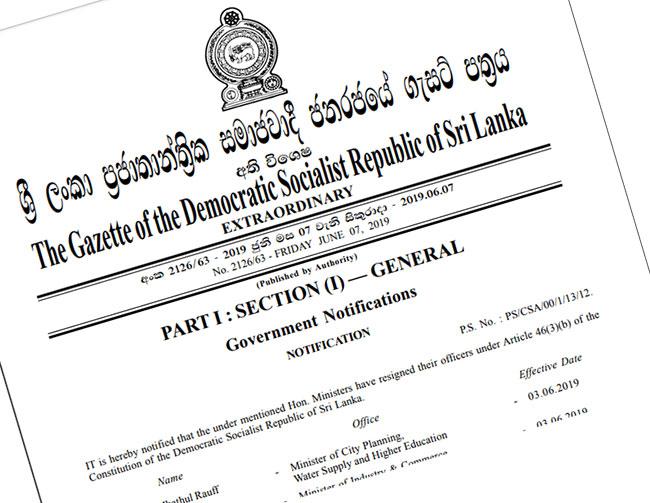 Gazette notification on resignation of Muslim ministers issued