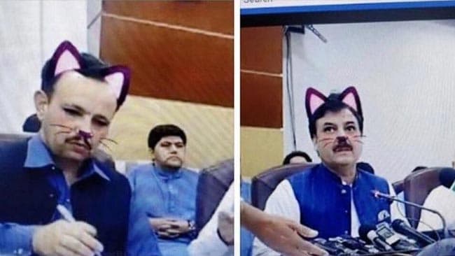 Accidental cat filter derails Pakistani political press conference
