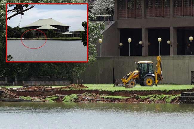 Part of parliament land collapses into Diyawanna Oya