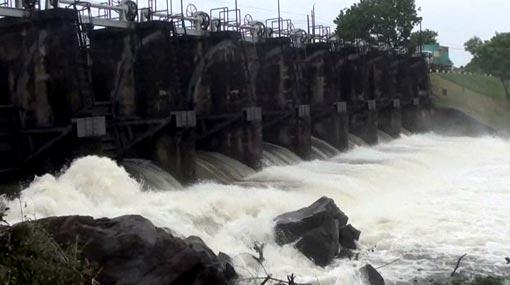 Eight sluice gates of Kantale Reservoir opened