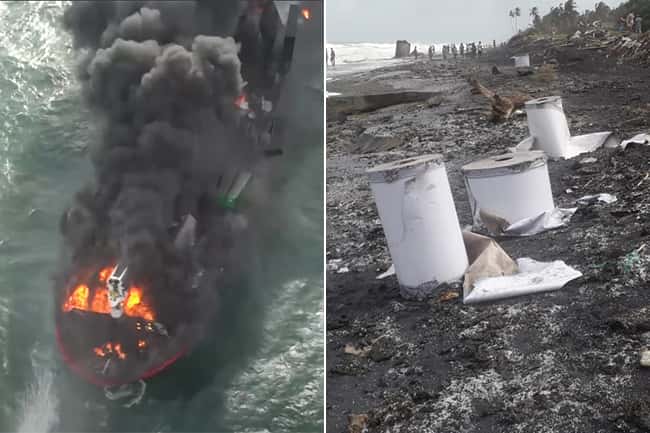 ‘X-Press Pearl’ fire continues to rage, burnt debris wash up on Negombo shores