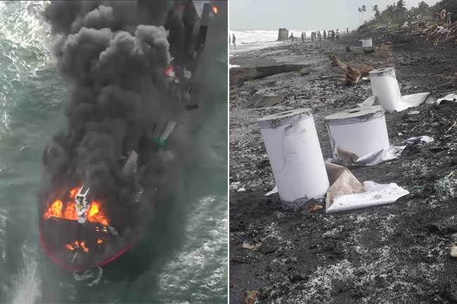 ‘X-Press Pearl’ fire continues to rage, burnt debris wash up on Negombo shores