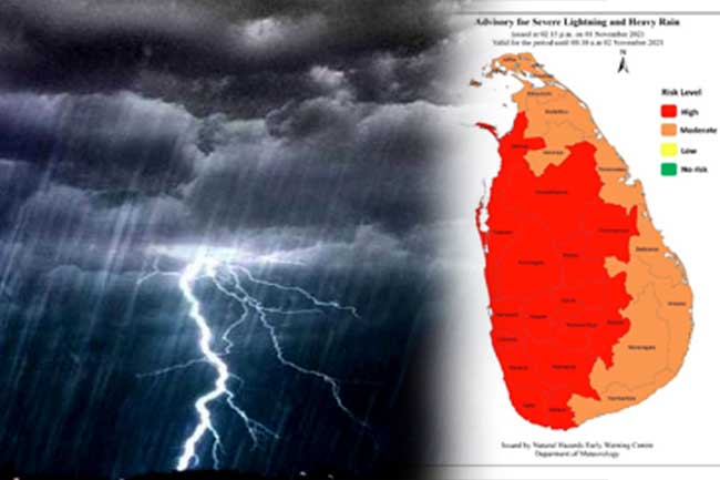 Warning issued for thundershowers and severe lightning