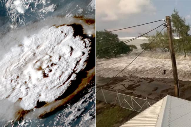 Tsunami hits Tonga after giant underwater volcano erupts