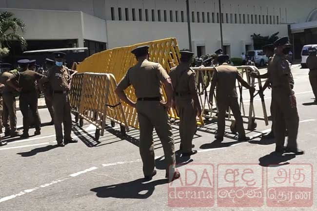 Lotus Road in Colombo completely closed off