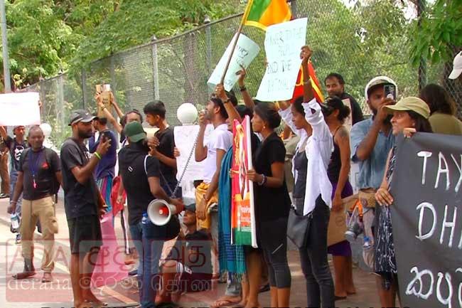 Protest opposite Dhammika Perera’s residence