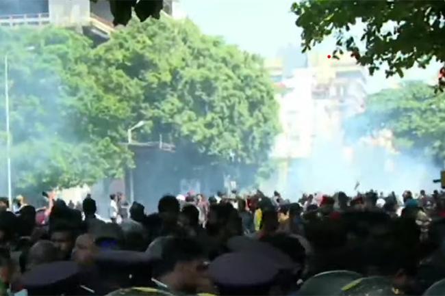 Protesters tear-gassed twice during mass demonstration in Colombo