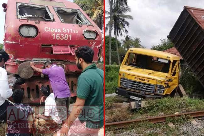 Train services disrupted as container truck collides with train