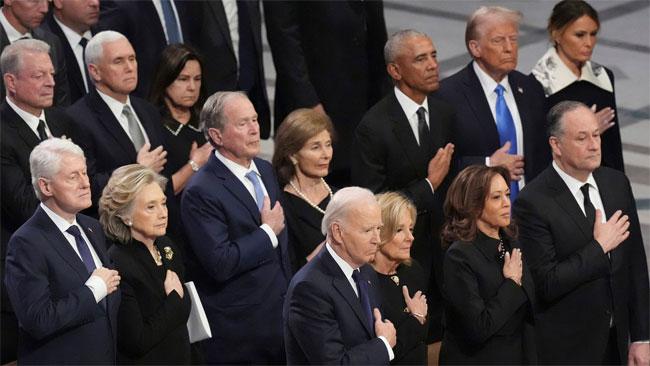 All five living US presidents unite at funeral of Jimmy Carter
