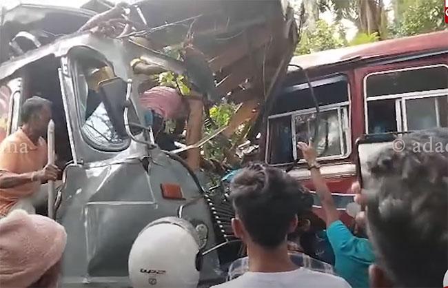 One killed, several injured as two buses and lorry collide in Mawanella