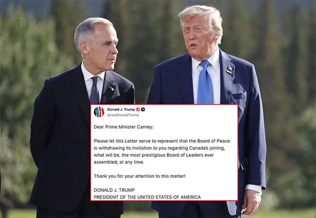 Trump says he’s withdrawing invitation for Carney to join his Gaza ‘Board of Peace’