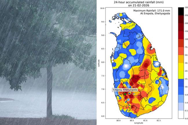 Eheliyagoda records highest rainfall; Thundershowers likely this afternoon