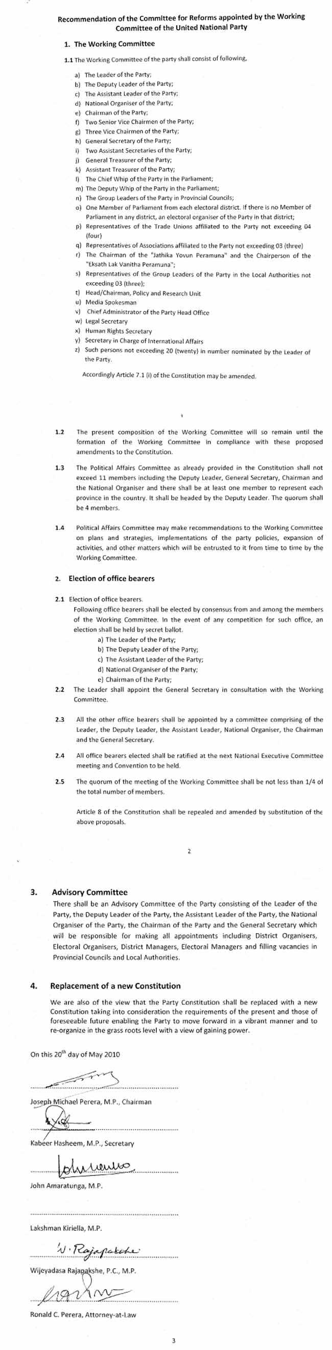 UNP Working Committee accepts reforms