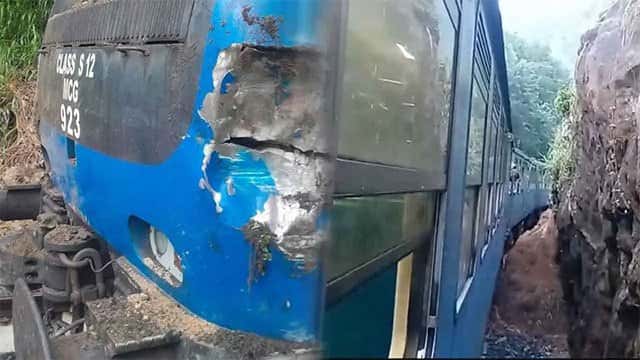 Peradeniya-Colombo train derails after crashing with fallen earth