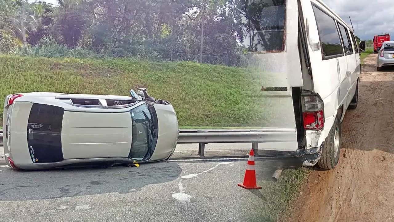 Car overturns after collision on Southern Expressway