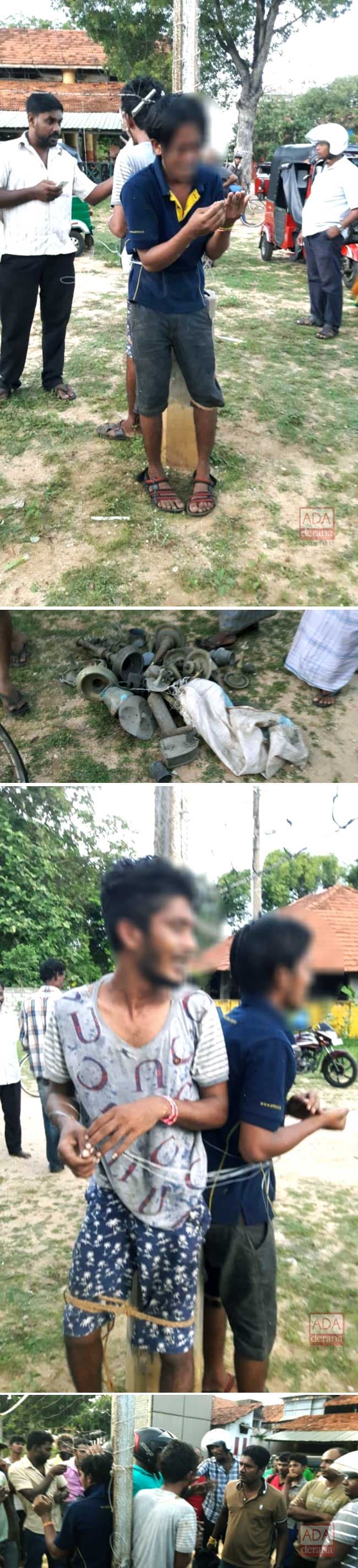 Temple thieves tied to a pole and beaten up