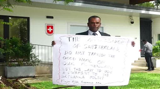 Ajith Prasanna launches protest fast in front of Swiss Embassy