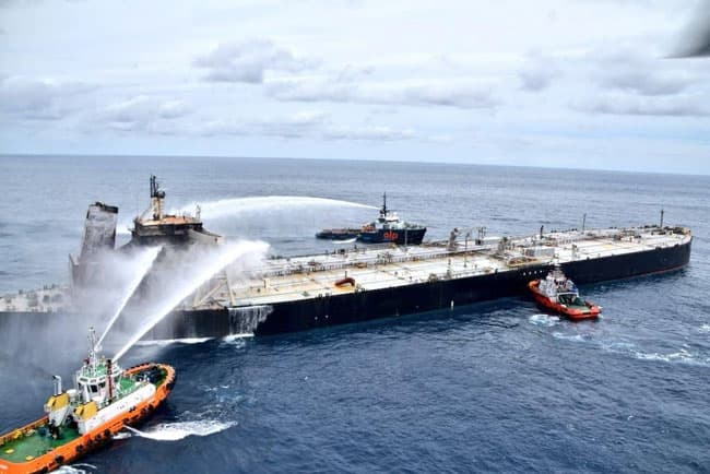 Sparks and extreme temperature reignite doused fire on oil tanker