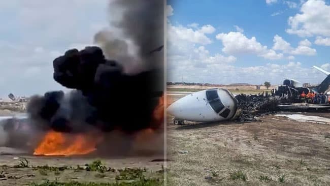 Plane carrying Congo minister, 20 others bursts into flames; skids off runway