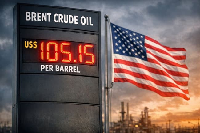 Brent crude trades near $105 as Iran attacks more Gulf targets, while shares are mixed