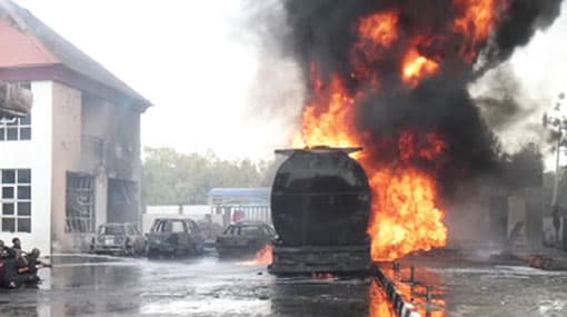 Fire breaks out at fuel station in Kalagedihena