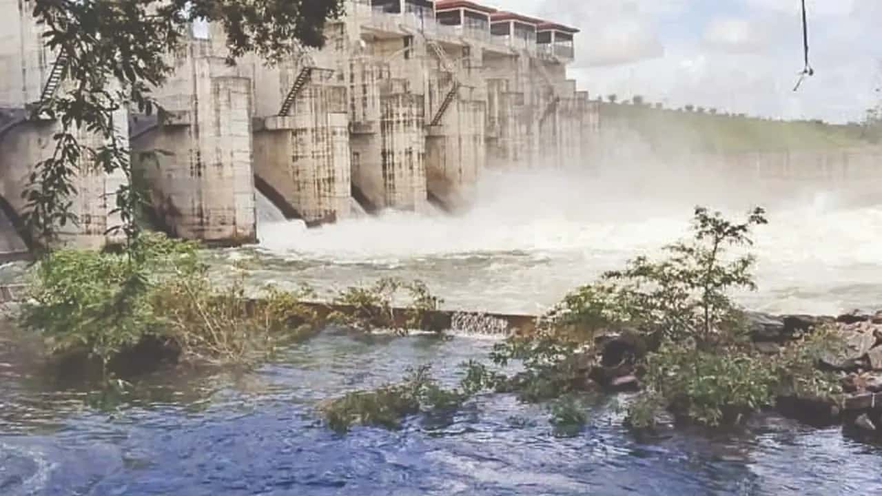 Eight spill gates of Deduru Oya Reservoir opened
