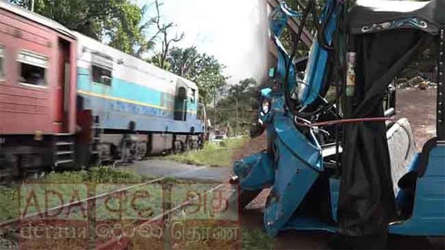Two killed after train collides with three-wheeler at level crossing in Kandana