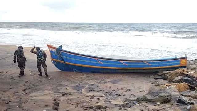 Suspected Indian fishing vessel washes ashore at Iranawila