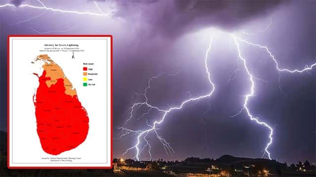 Advisory issued for severe lightning in several provinces
