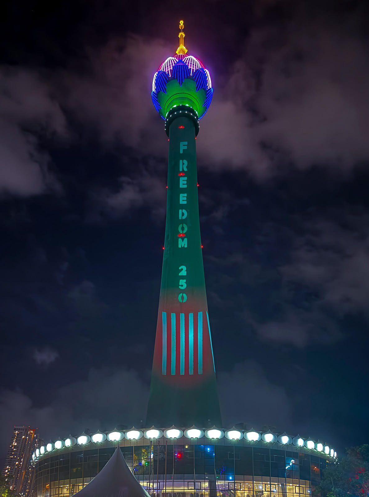 Lotus Tower lights up for America's 250th Anniversary…