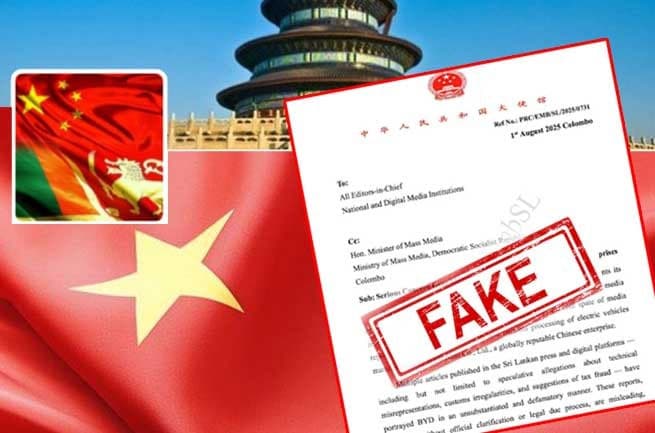 Chinese Embassy says letter to Sri Lankan media heads is ‘fake’