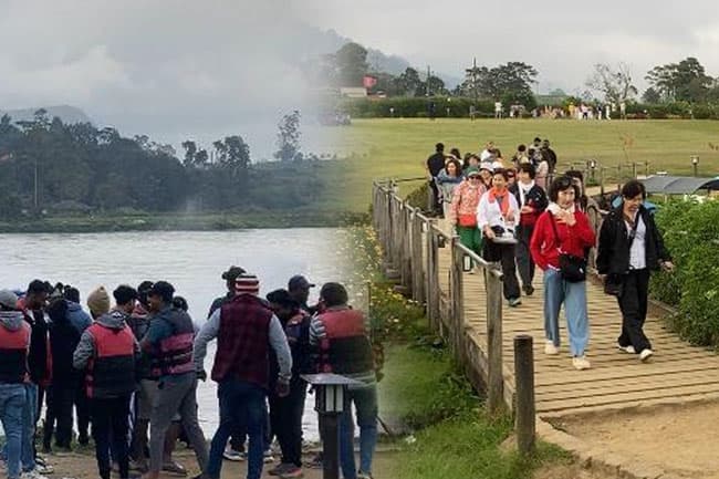 Large number of local and foreign tourists visit Nuwara Eliya amid record low temperatures